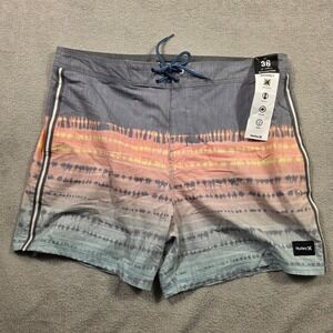 Hurley Board Shorts Mens NWT 36x4 Grey Orange Tie Dye Stripe Phantom Naturals